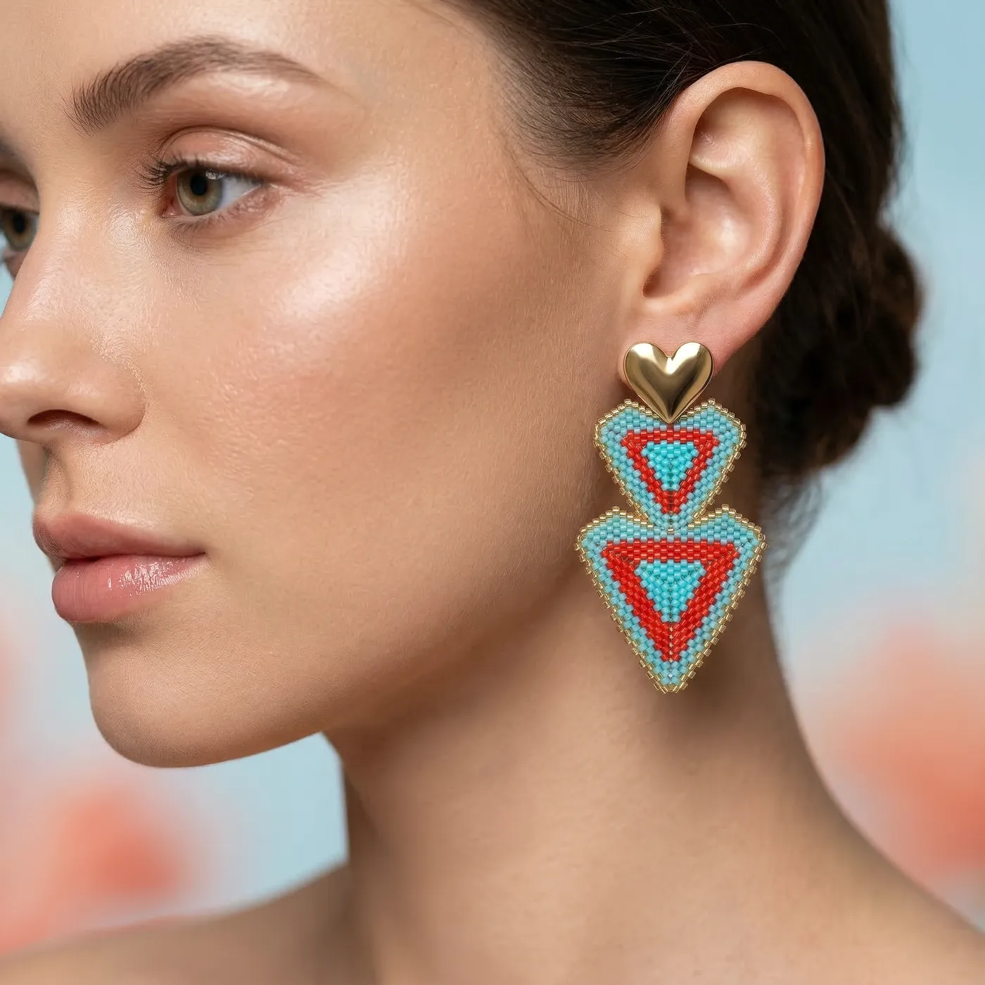 Aretes Dúo Corazón 3 Niveles Miyuki - Image 2