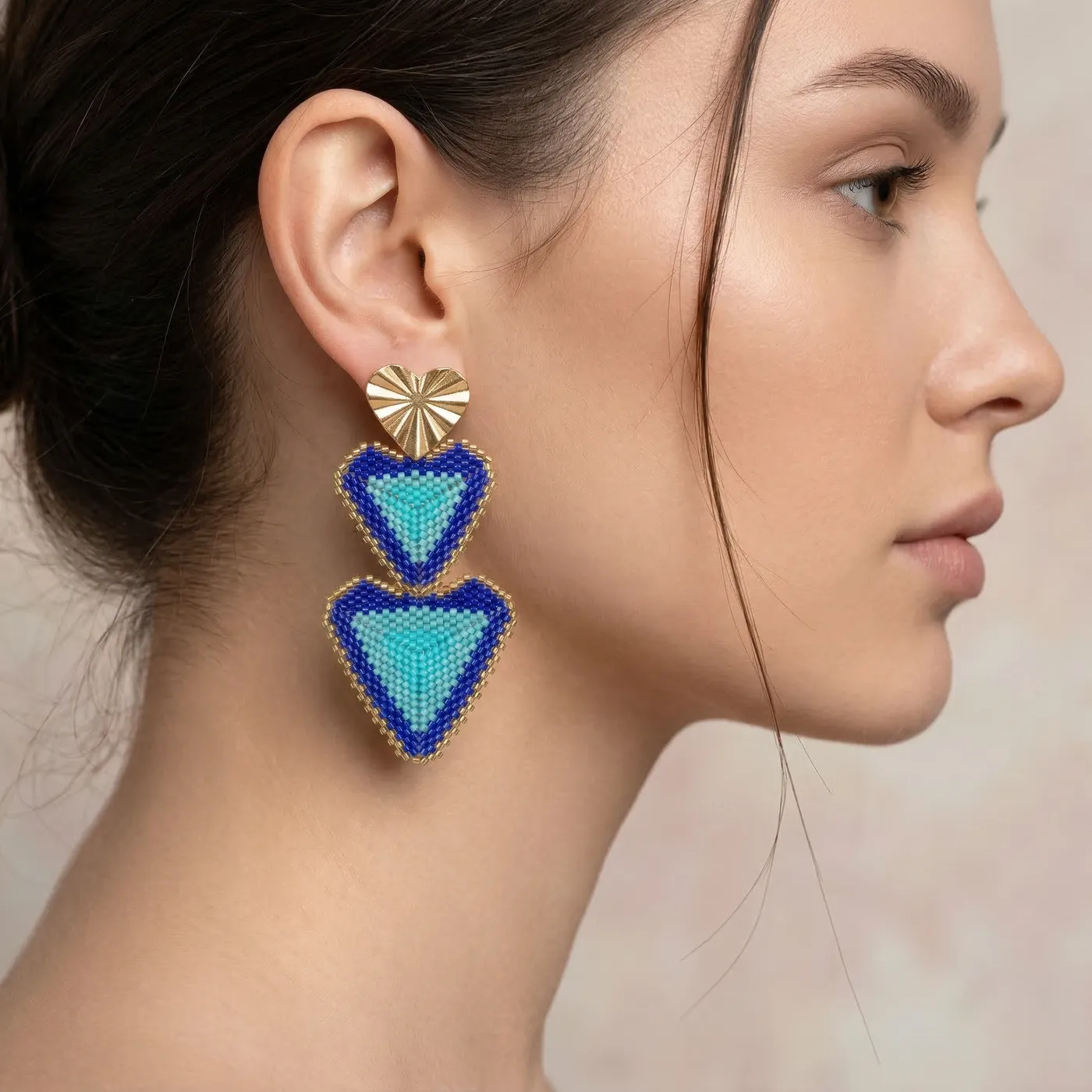 Aretes Dúo Corazón 3 Niveles Miyuki - Image 3