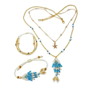 Set de Aretes, Collar y Pulsera Pez Plano Blue Miyuki